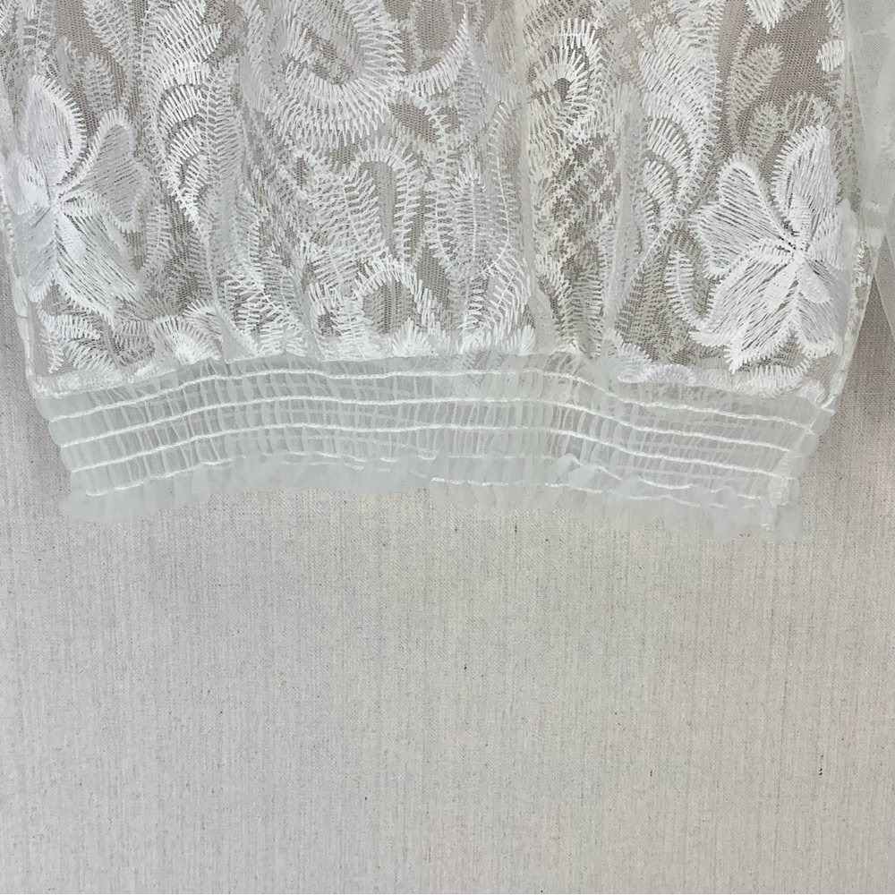 Love‎ University~NWT~Women’s Long Sleeve Sheer Top w/ Appliques~White~Sz S - Picture 7 of 15